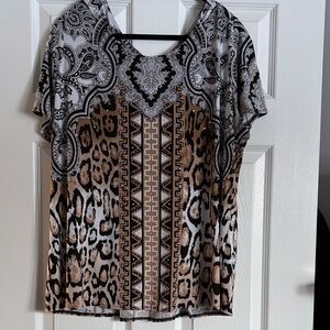 INC International Concepts Black and Brown Patterned Blouse